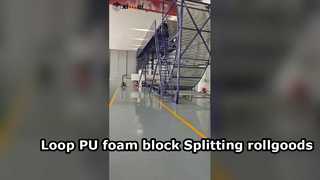 The Loop cutterautomatic band knife guidance machine splitting long PU foam blocks into roll foam